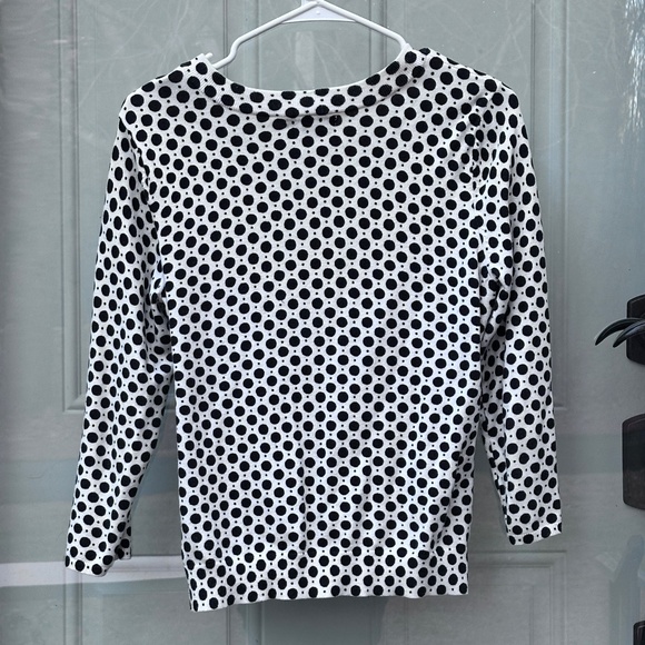 Polka Dot Cardigan Sweater, white & black, 3/4 sleeves, size M - Picture 2 of 5
